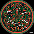 celtic mermaid mandala in orange and green