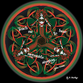 celtic mermaid mandala in orange and green